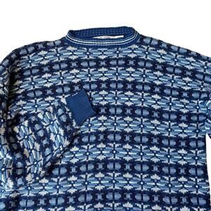 Vintage 90s Crossings Grandpa Sweater Men Size L Blue Cosby Nordic Fair Isle USA
